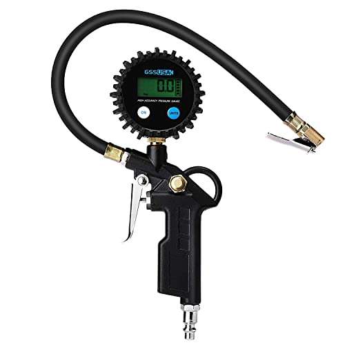 GSSUSA Digital Tire Inflator Pressure Gauge 200 PSI Accuracy Display Heavy Duty Air Compressor Accessories for Car, Truck, Bike, Auto