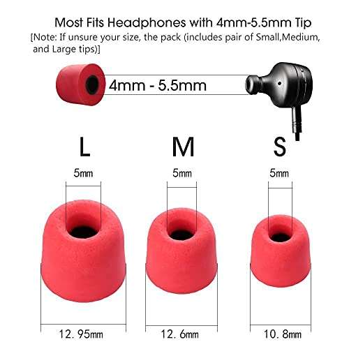 12 Pieces Memory Foam + Silicone Ear Pads Replacement S/M/L Size Comfortable Noise Isolating Headphone Accessories Kit Earbuds Ear Tips (Red) 3