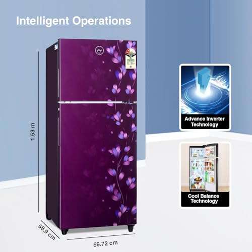 Godrej 253 L 2 Star Farm Freshness Upto 24 Days Inverter Frost Free Double Door Refrigerator Appliance (Nano shield Technology, RT EONALPHA 270B 25 RI JD PR, Jade Purple) 2