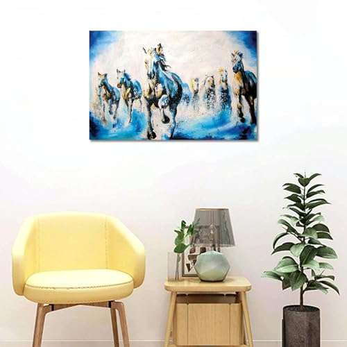 Tamatina Modern Art Canvas Painting | Seven Horses | Vastu | contemporary | Abstract Art Unframed painting for Home décor|size - 13X9 Inches.s338 3