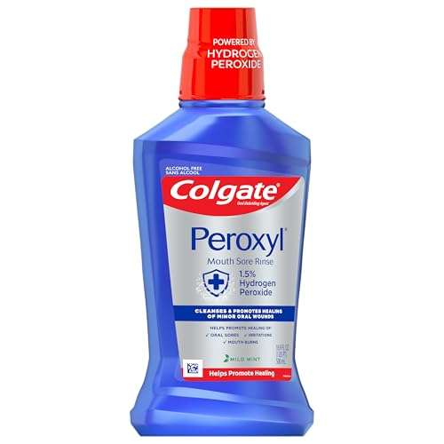 Colgate Peroxyl Antiseptic Mouthwash and Mouth Sore Rinse, 1.5% Hydrogen Peroxide, Mild Mint - 500ml, 16.9 Fluid Ounces 4
