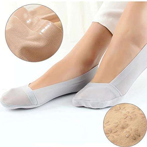 PinKit Women's/Girl's Ultra Thin Anti-Skid Ice Silk Lace No Show Socks/Foot cover/Footies Socks (Pack Of 4) Black/Beige/White/Grey 4