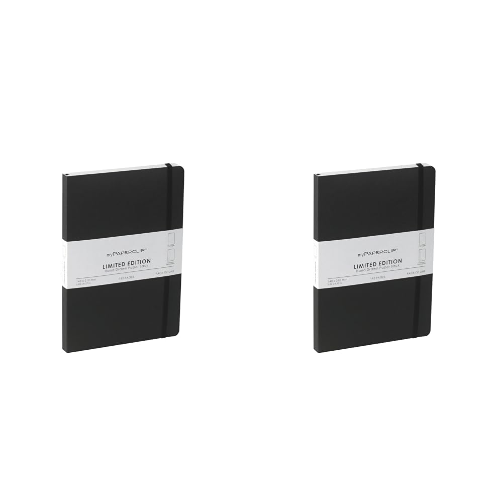 myPAPERCLIP Limited Edition Notebook | Hand Drawn Paper Back | Notebook For Gifting | Plain, 192 Pages, A5, 100 GSM, Black, Pack of 2