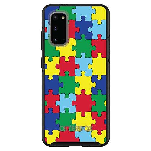 DistinctInk Case for Samsung Galaxy S20 Ultra / S20 Ultra 5G (6.9" Screen) - Replacement for OtterBox Symmetry Custom Black Case - Primary Color Puzzle Pieces Autism - Austism Awareness 1