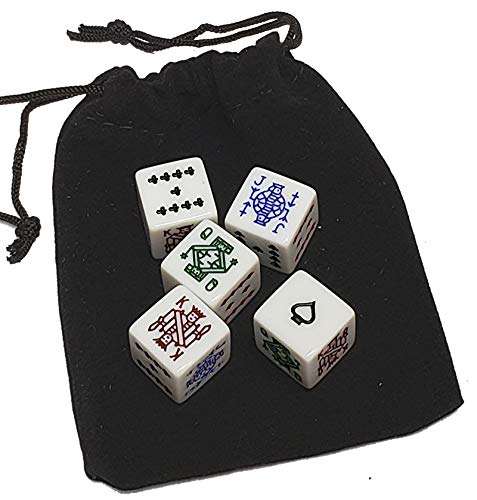 Cyber-Deals Poker Dice (White) with Storage Pouch (Set of 05 Dice)