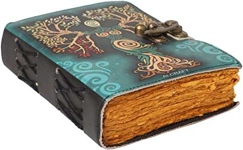 ALCRAFT Blank Spell Book of Shadows Journal with Lock Clasp Antique Handmade Deckle Edge Vintage Paper Leather Bound Journal for Women and Men |Travel Notebook for Writing 15.24 X 11.43 CM 1