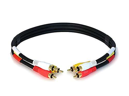 Monoprice Video Cable - 1.5 Feet - Black | Triple RCA Stereo Video Dubbing Composite Cable, Gold Plated Connectors 1