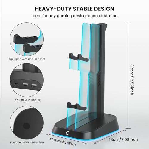 SALYMECONY Headphone Stand, Controller Holder & Headset Holder for Desk, Gaming Controller Holder with 6 RGB Lights - Display Stand, for Controllers of Xbox, PlayStation, Nintendo Switch, and More 5