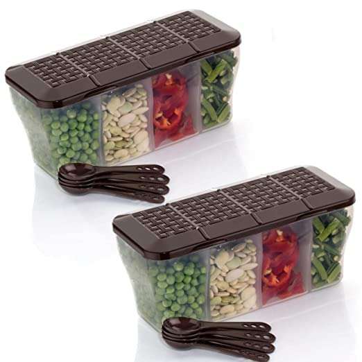 NXTBUY 4 Section conainer for Vegetables,dryfruits,Spices,Grocery,Pickles,and Multipurpose 4 in 1 Box fo Kitchen.-Pack of 2(Brown) 1