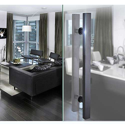 Thick Stainless Steel Square Tube Large Handle Glass Door Handle/Wooden Door Handle, Office Push-Pull Door Handle - Black, 8 Sizes (Size : 600×400mm) 5