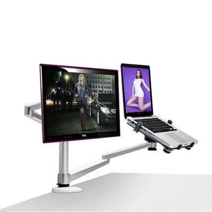NBGYS OA-7X Multimedia Desktop Dual Arm 27 inch LCD Monior Holder+ Laptop Holder Stand Table Full Motion Dual Monitor Mount Arm Stand