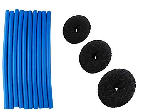 Fok Combo Pack Of 13Pc Hair Accessories, Set Of 3Pc Hair Puff Up Volumizer Donut Bun Puff Maker 3 Sizes Puff Styler + Set Of 10Pc Foam Hair Roller Sticks 1