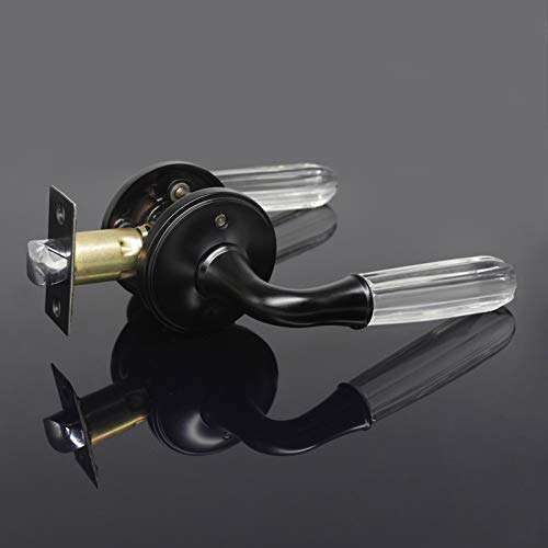 Glass Door Lever with Black Finish,Pack of 5,Privacy Function for Bed and Bath, Interior Crystal Door Knob with Lock,Modern Door Handle Euro Style 2