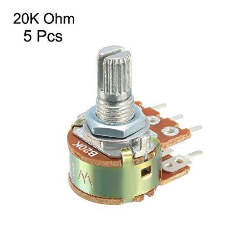 uxcell WH148 20K Ohm Variable Resistors Dual Turn Rotary Carbon Film Taper Potentiometer 5pcs 2