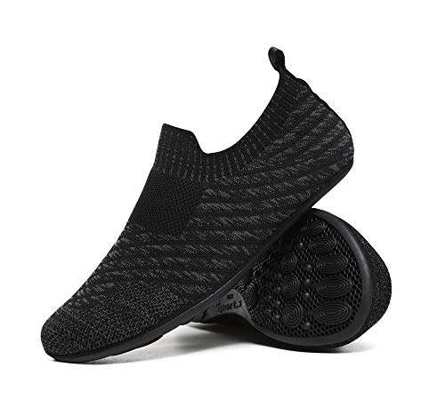 WaltZon Womens Mens Lightweight House Slippers Shoes With Rubber Sole Soft Bedroom Anti Slip Indoor Home Shoes(WZ2235-M-Black-Gray41) 1