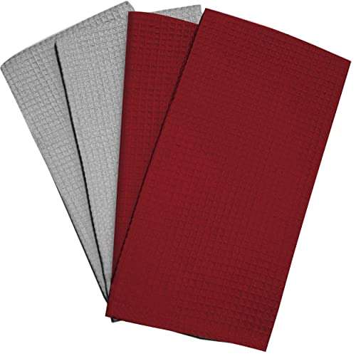 Amazon brand - Umi Classic Waffle Kitchen Dish Towels(15"x25",4-Pack, Grey&Maroon) 1