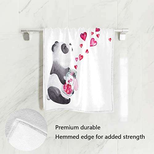 Wamika Cute Panda Hearts Hand Towels Valentines Day Face Towel Soft Thin Guest Towel Portable Kitchen Tea Towels Dish Washcloths Bath Decorations Housewarming Gifts 16 X 30 in 2