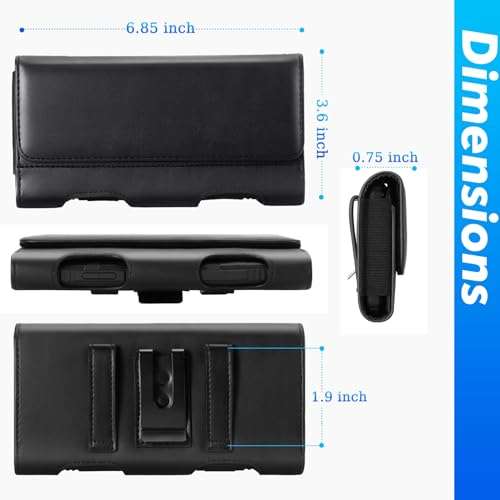 Mopaclle Leather Phone Holster for Galaxy A73 5G, A72, A23, A54, A42, A14, A03, A04s, F13, iPhone 15 Pro Max, 15 Plus, Xs Max, Moto G14 - Belt Clip Pouch Holder (Fits with Otterbox Case) 4