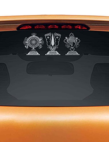 WallDesign Vinyl Balaji Shanku Chakra Naama Car Sticker, 12 x 0.1 x 6 Inches, Silver