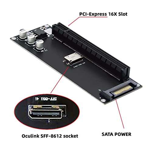 Cablecc Oculink SFF-8612 SFF-8611 to PCIE PCI-Express 16x 4X Adapter with SATA Power Port for Mainboard Graphics Card 4