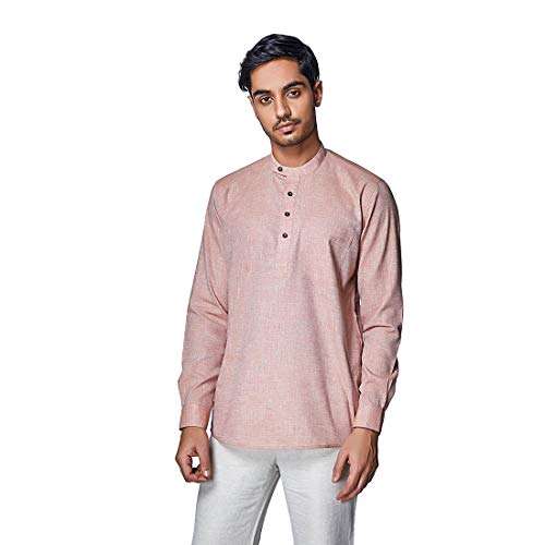 Evoq Men's Solid Regular Fit Casual Shirt (Sunset Salmon_L, Pastel Pink, Large) 1