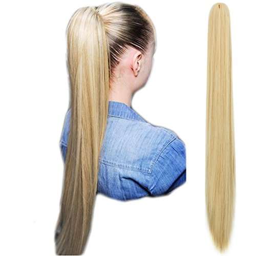 21 -Inch Straight, Bleach Blonde-Straight: Haironline Hair Extensions Ponytail 18"21" One Piece Claw Jaw Pony Tail Clip In Hair Extensions Curly Long Straight Soft Silky Bleach B