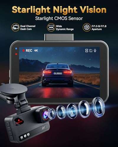 TERUNSOUl 4K+4K Dash Cam Front and Rear, Free 128GB Card Included, 5.8GHz WiFi Dash Camera for Cars, Built-in GPS, G-Sensor, 170°Wide Angle, 3" IPS Screen, 24H Parking Mode, Support 512GB Max 3