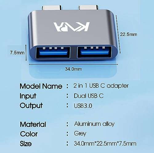 Kapa USB C Type Adapter, Aluminium Multi Port Dongle Dual Type-C to USB 3.0 coverter for All MacBook Pro, MacBook Air Including M1, M2 2