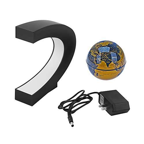Floating Globe, Joso Magnetic Levitation Globe Rotating Globe Educational Learning Geographic World Map with Funny C Shape Desktop Stand and LED Light for Home School Desk Office Decoration - Gold 5
