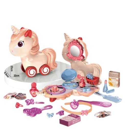 Sardarji Toy Shop 3 in1 Unicorn Child Dresser Set,D.I.Y,Hanging Like Purse, Moving by Cord, Toy for Kids Dresser Pretend Play Makeup Accessories Play Set of 30 pcs 1