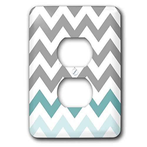 3dRose lsp_179811_6 Grey Chevron with Mint Turquoise Zig Zag Accent Gray Zigzag Pattern Outlet Cover, Multicolor 1