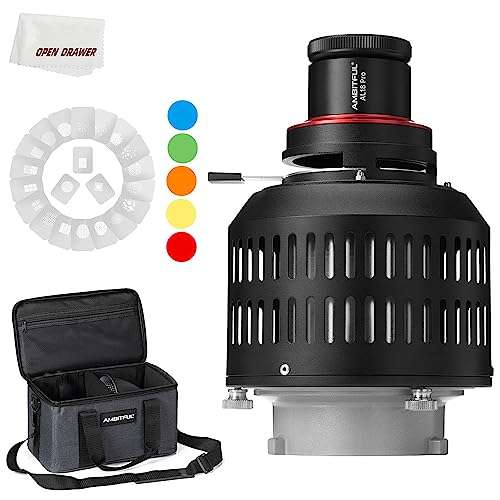 AMBITFUL AL-18 Pro Projector LED Light Snoot, Bowens Mount Optical Snoot Light Cylinder, Spotlight for Photography, for VL150 SL60W SL60II SL150II SL50III LED Light with 40 Pcs GOBO + Bag 1