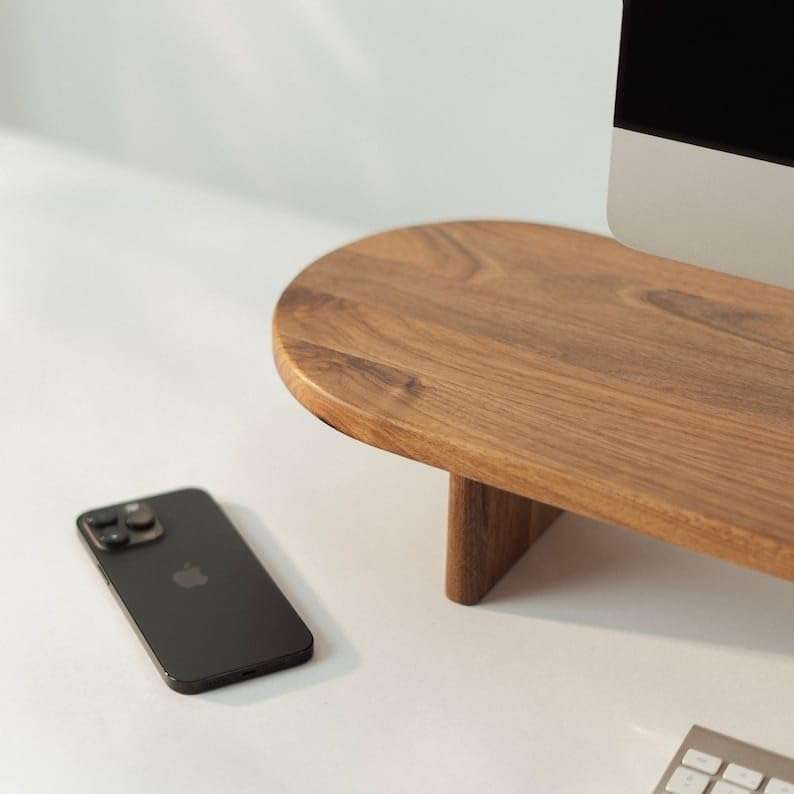 carpentray Wooden Computer Monitor Stand, Monitor Riser Desk Shelf Desktop Stand TV Riser with Keyboard Storage Desk (66cm, Rounded) 5