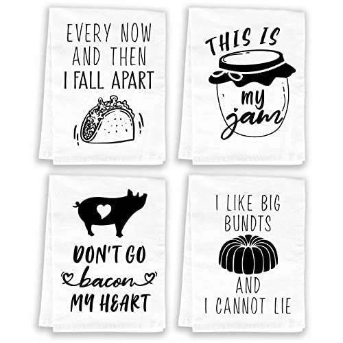 Funny Kitchen Towels and Dishcloths Sets of 4 - Cotton Dish Towels for Drying Dishes - Cute Decorative Miracu Hand Towels, Tea Towels, Flour Sack Towels, White - Birthday, Housewarming Gifts New Home 1