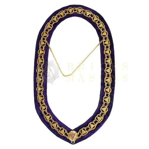 Bricks Masons Masonic 33 Degree Chain Collar - Gold/Silver on Purple 1