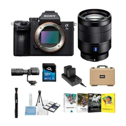 Sony a7 III Full Frame Mirrorless Interchangeable Lens Camera Bundle with 24-70mm Lens, Mic, Battery and Dual Charger, Hard Case, 128GB Memory Card, Cleaning Kit, Cleaning Brush, and Pen (11 Items) 1
