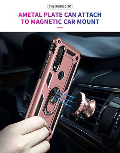 Asuwish Phone Case for Moto One Action with Tempered Glass Screen Protector Cover,Magnetic Ring Holder Stand Kickstand Motorola P40 Power Moto40 40Power 1 Cases Shockproof Women Men Pink Rose Gold 6