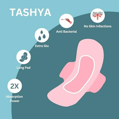 TASHYA 100% Pure Cotton Sanitary Pads I 8 Layer All Night Sanitary Napkins I Fluid Lock Technology I Rash Free, Anti Tan, Skin Friendly, Leak-proof I Hygiene & Comfort I XL - 280mm - 7 Pads 4