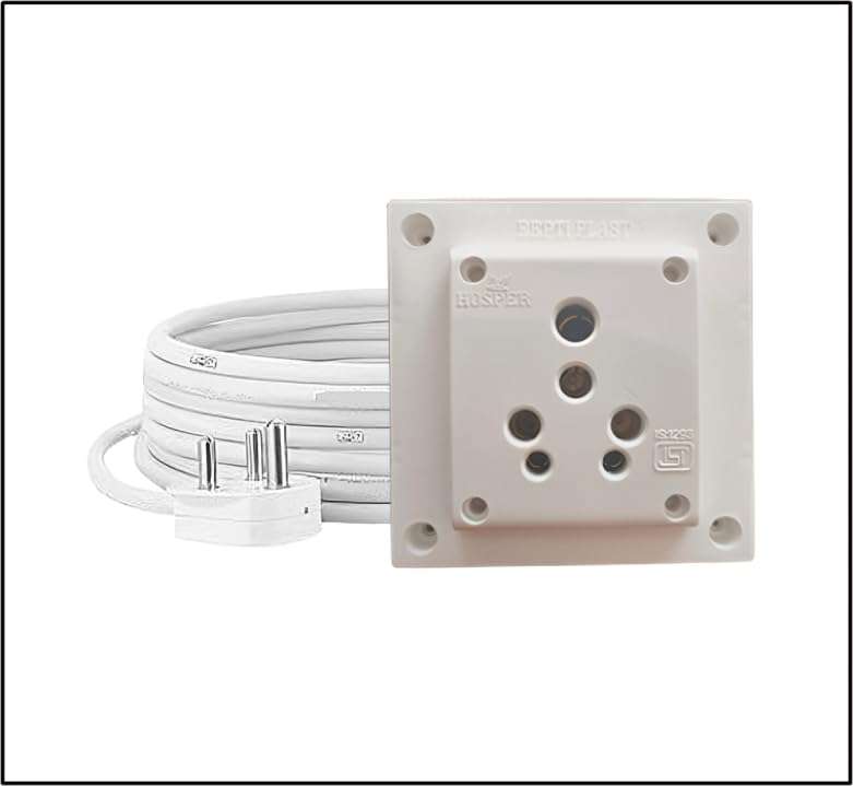 16A Power Extension Board with 1 Socket, 3500W Surge Protector, Electric Cord for Computer, Fridge, AC, Home and Office Appliances (White) 220 Volts (15 Meter) 1