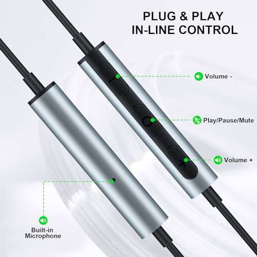 USB Headset with Microphone for PC 7.5 Ft Cable, USB A Headphones for Computer, Wired USBA Earbuds with Mute in-Line Stereo Noise Canceling Call Cord Laptop Earphones for Dell Surface Switch, Black 6