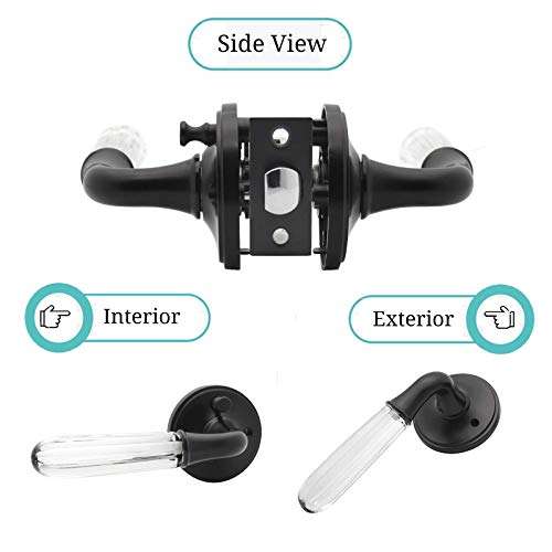 Glass Door Lever with Black Finish,Pack of 5,Privacy Function for Bed and Bath, Interior Crystal Door Knob with Lock,Modern Door Handle Euro Style 6