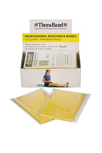 THERABAND Resistance Bands, 5 Foot, 15 Count Professional Latex Elastic Bands For Upper & Lower Body Exercise, Physical Therapy, Pilates, At-Home Workouts, & Rehab, Yellow, Thin, Beginner, Level 1
