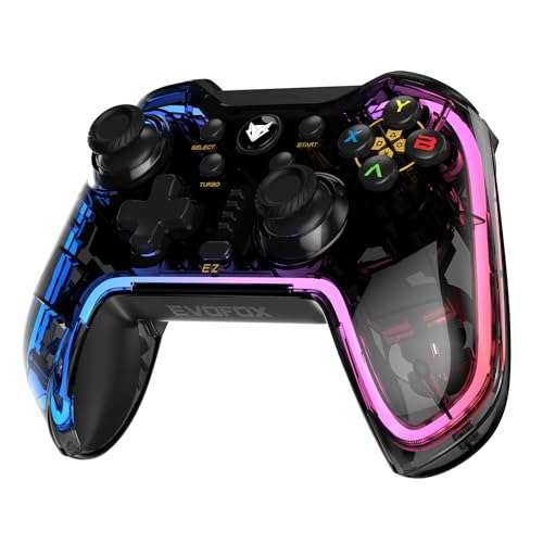 EvoFox One Universal Bluetooth Gamepad For PC, iOS, iPadOS, Android and PS4, Dynamic Rgb Lights, Transparent Design, Programable Buttons, Turbo Mode with The Dojo App, Detachable Mobile Clamp, and More 1