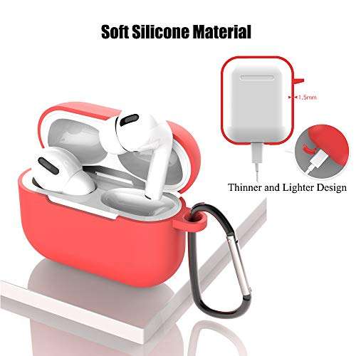 AirPods Case 5 in 1 Set Compatible Airpods Pro 3 2019 Charging Case Cover [Front LED Visible] Protective Silicone and Skin with Ear Hook/Keychain/Strap/Zipper Box (Airpods Pro 2019, Red) 3