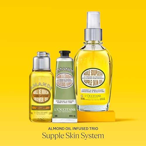 L'Occitane Supple Skin System: Hydrate & Soften, Almond Oil Infused Trio Featuring Almond Supple Skin Oil, Almond Shower Oil, and Almond Delicious Hand & Nail Care Lotion, Bath and Body Gift Set 2