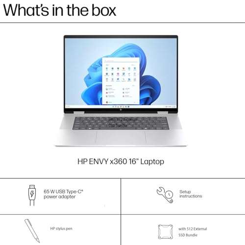 HP Envy X360 16" Ultra 7 AI Convertible 2-in-1 Laptop, 16" FHD+ Touchscreen, Intel Ultra 7 155U (Beats Intel i7-1355U), 16GB RAM, 1TB SSD Stylus Pen, Wi-Fi 6, Windows 11 Home, Silver 4