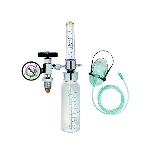 ARG HEALTHCARE Oxygen Flow Meter Adjustment Oxygen Valve with Regulator oxygen Flow Meter With Rotameter Humidifier Bottle Flow Meter With Oxygen Face Mask Oxygen Flow Meter With Regulator and Mask (Pack of 1)