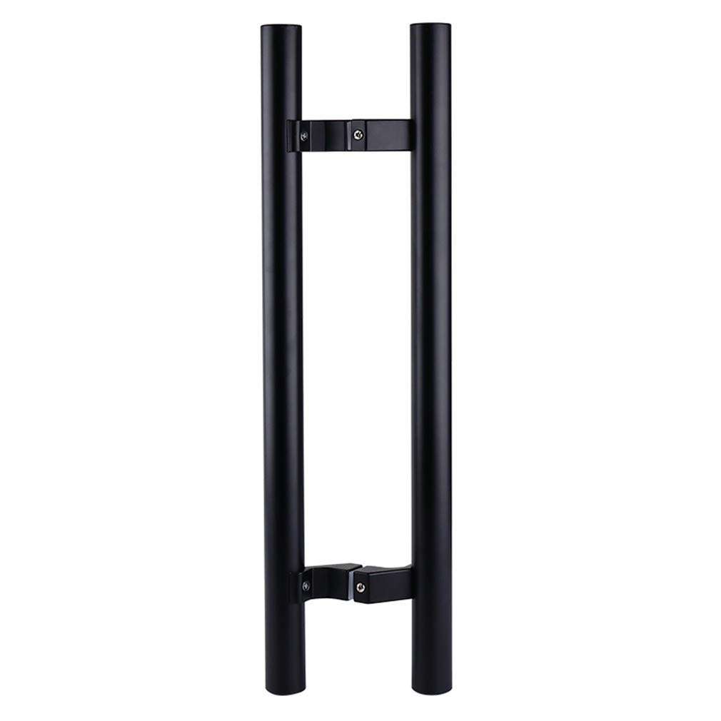 LA1ASHOU Glass Door Handle Set,Heavy Duty Stainless Steel Double Side Bar Handle,Shop Push Door Pull,Back to Back Handle,Round Tube,for Wood Timber Steel Barn Door(Blackhole Center 400mm) 5