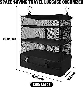 Dhadh Multi-functional clothes storage bag (black) travel, business trip storage good thing Hanging Shelves Travel Storage Bag Compression Packing Cube for Suitcase Collapsible 3