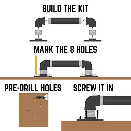 Rustic Industrial Pipe Décor Barn Door Handle, 6 Inch - Authentic Industrial Steel Grey Iron Fittings, Flanges and Pipes for Custom Vintage Hanging Doors, DIY Kit with Hardware 6